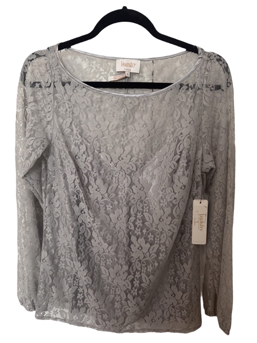 Laundry by Shelli Segal Gray Floral Lace Long Sleeve Top w/ attached Size 8 NWT